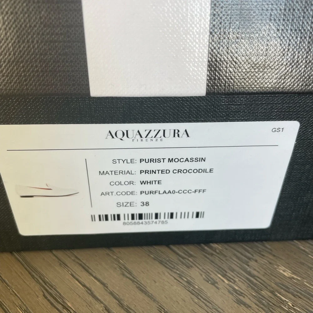 Authentic Aquazzura crocodile print leather Mocassin - white - Picture 5 of 6